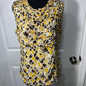 Tory Burch Blouse yellow and Brown Patterned Women's Top Size 6 CB-40